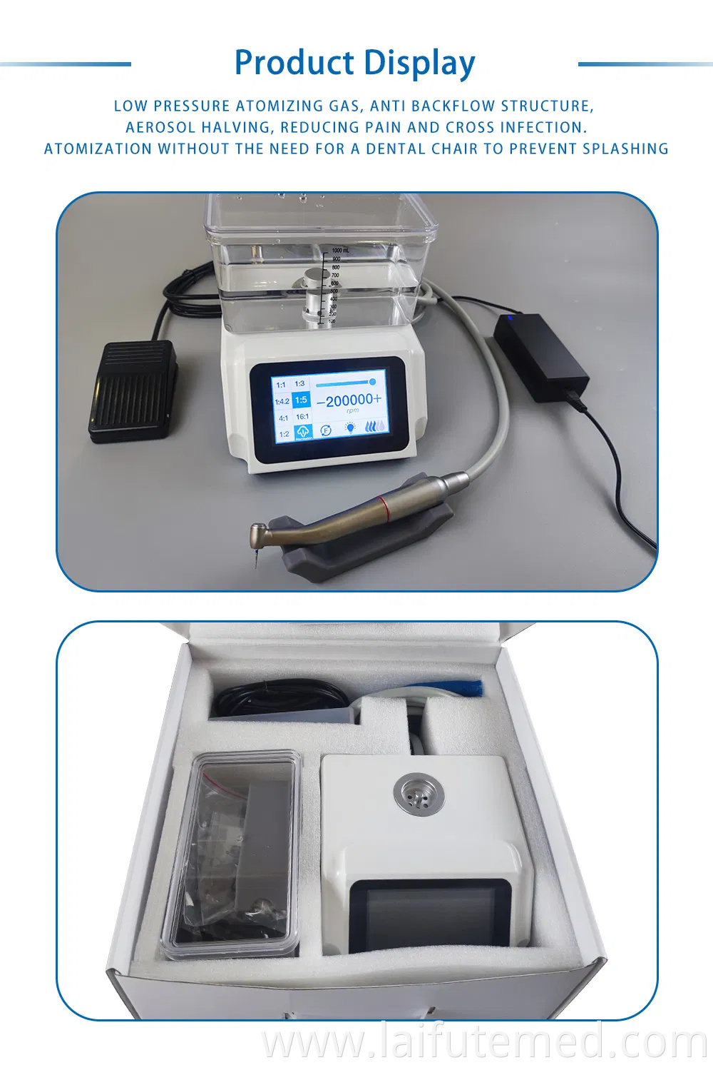 Dental Electric Micro Motor Power System with Water Tank LED Brushless